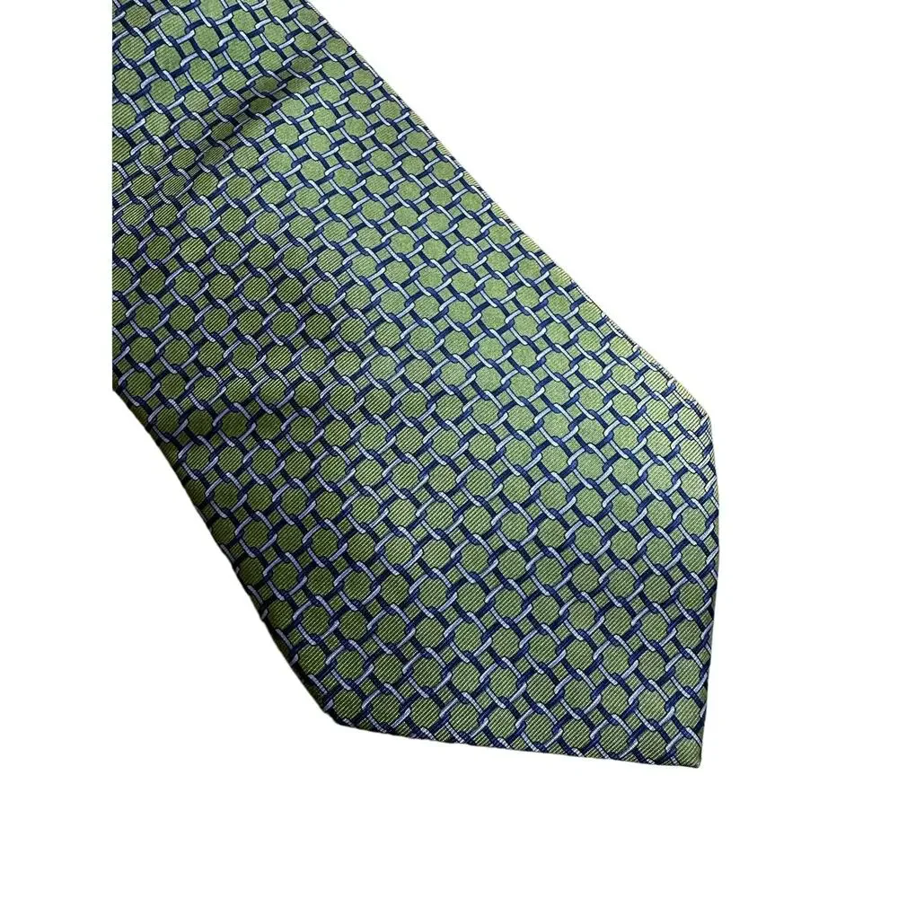 Vintage Arrow 90s Silk Necktie Green with Blue Chain Print